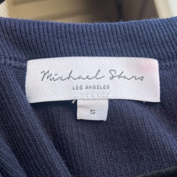 🆕 Michael Stars Navy Red Striped Tank Midi Dress Ruched Side Bodycon Size S - Picture 10 of 12